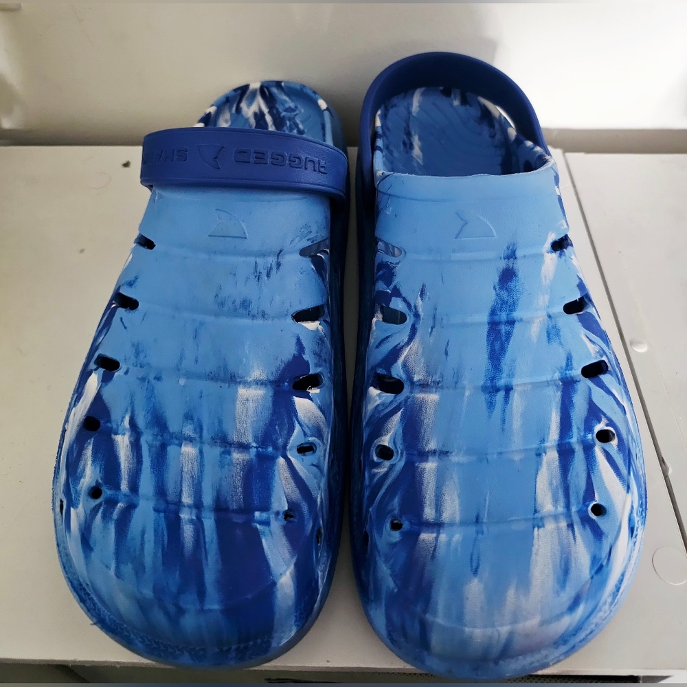 Rugged Shark Aqua Blue and White Sandals with Perforated Design
